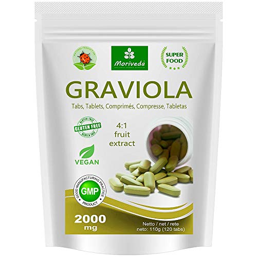 MoriVeda® - Graviola tabletas 120 x 2000mg extracto de fruta 4:1 vegano, producto de calidad (1x120 Tabs)