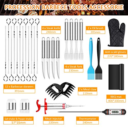 Morole Utensilios Barbacoa Accesorios Barbacoa 45 Piezas Set Barbacoa Acero Inoxidable Kit Barbacoa para Hombres Mujeres Camping Barbacoa