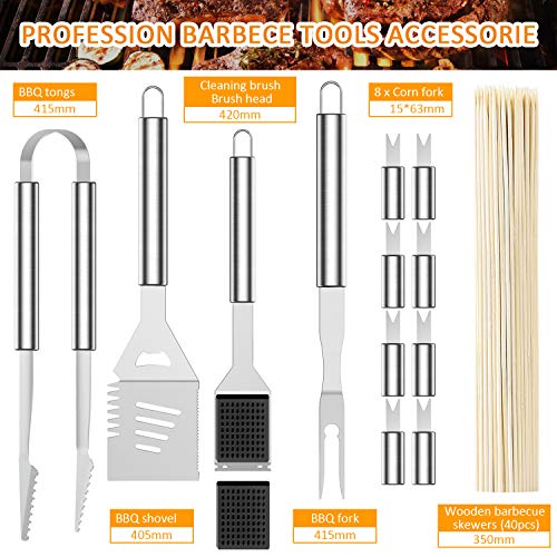 Morole Utensilios Barbacoa Accesorios Barbacoa 45 Piezas Set Barbacoa Acero Inoxidable Kit Barbacoa para Hombres Mujeres Camping Barbacoa