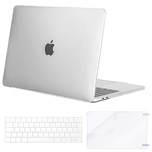MOSISO Funda Dura Compatible con 2019 2018 2017 2016 MacBook Pro 13 USB-C A2159 A1989 A1706 A1708, Carcasa Plástico&Cubierta de Teclado de Color a Juego&Protector de Pantalla, Claro Heladas