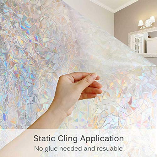 Mounsii 100 * 45cm Glue-free Static Decoration Privacy Window Stained Glass Rainbow Film Self-adhesive UV-resistant Sticker Non-Adhesive 3D Irregular Pattern Colorful Decorative Sun Protection Films