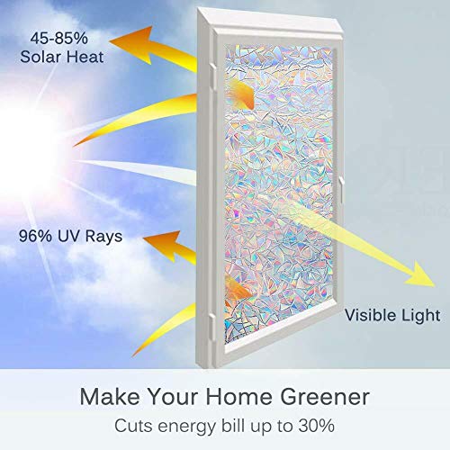 Mounsii 100 * 45cm Glue-free Static Decoration Privacy Window Stained Glass Rainbow Film Self-adhesive UV-resistant Sticker Non-Adhesive 3D Irregular Pattern Colorful Decorative Sun Protection Films