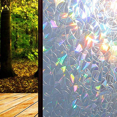 Mounsii 100 * 45cm Glue-free Static Decoration Privacy Window Stained Glass Rainbow Film Self-adhesive UV-resistant Sticker Non-Adhesive 3D Irregular Pattern Colorful Decorative Sun Protection Films
