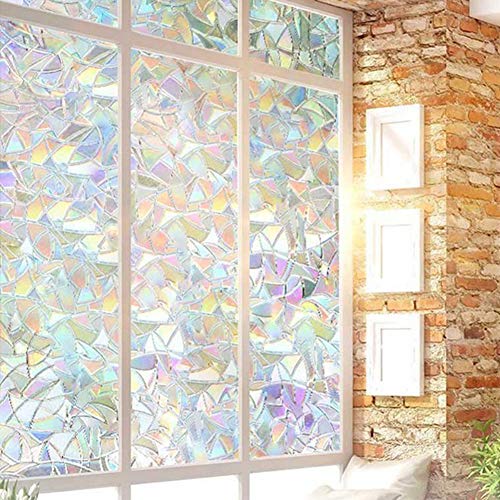 Mounsii 100 * 45cm Glue-free Static Decoration Privacy Window Stained Glass Rainbow Film Self-adhesive UV-resistant Sticker Non-Adhesive 3D Irregular Pattern Colorful Decorative Sun Protection Films