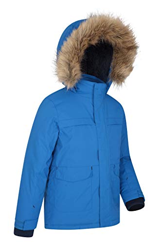 Mountain Warehouse Parka de niños Samuel. Resistente al Agua, con Forro Polar de Microfibra y Varios Bolsillos, Incluido uno Interno. Cobalto 7-8 Años
