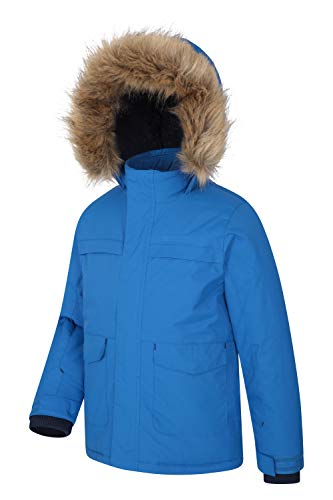 Mountain Warehouse Parka de niños Samuel. Resistente al Agua, con Forro Polar de Microfibra y Varios Bolsillos, Incluido uno Interno. Cobalto 7-8 Años