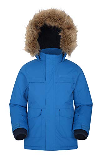Mountain Warehouse Parka de niños Samuel. Resistente al Agua, con Forro Polar de Microfibra y Varios Bolsillos, Incluido uno Interno. Cobalto 7-8 Años