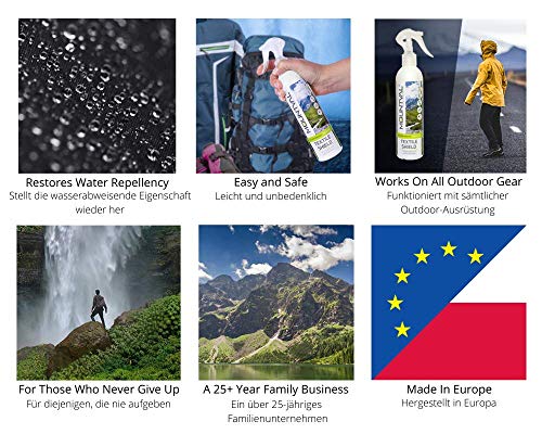 Mountval Textile Shield es un impermeabilizante en Aerosol para Clima húmedo y Prendas de Senderismo, Olor Agradable, Funciona con Gore-Tex, Libre de solvents, Transparente (Neutral), 300.00 ml