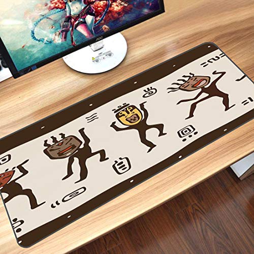 Mouse Pad Gaming Funcional Primitivo Alfombrilla de ratón gruesa impermeable para escritorio Dibujos animados nativos bailando con máscaras africanas Rituales prehistóricos Decorativos,verde militar B