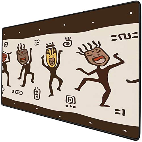 Mouse Pad Gaming Funcional Primitivo Alfombrilla de ratón gruesa impermeable para escritorio Dibujos animados nativos bailando con máscaras africanas Rituales prehistóricos Decorativos,verde militar B
