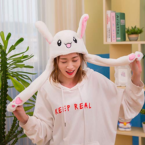 Móviles Gorro de Conejo Felpa Animal Oreja Sombrero Oreja Puede Moverse hacia Arriba y Abajo con Orejas para Juguete Regalo Regalo De Cumpleaños (Blanco)