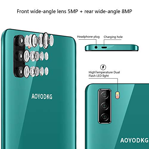Moviles Libres 4G, 16GB ROM Android 9.0 5MP+8MP, 5.0 Pulgadas Smartphone Libre Dual SIM, 3400mAh Quad Core Face ID Moviles Buenos (2 x Micro SIM +1 MicroSD- Verde