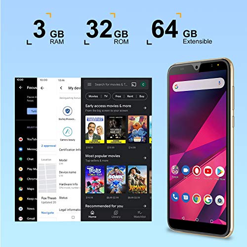 Moviles Libres 4G,6.0Pulgadas 3GB RAM 32GB ROM / 64GB Smartphone Libre Android 9.0 Face ID teléfonos móviles gratuitos, 8MP 4600mAh,Dual SIM Quad Core Moviles Buenos (Oro)