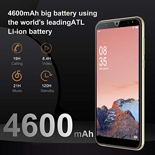 Moviles Libres 4G,6.0Pulgadas 3GB RAM 32GB ROM / 64GB Smartphone Libre Android 9.0 Face ID teléfonos móviles gratuitos, 8MP 4600mAh,Dual SIM Quad Core Moviles Buenos (Oro)