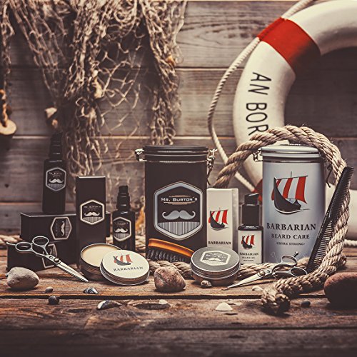 Mr. Burtons Barbarian Aceite para bigote | Vikingo aceite bigote 50 ml para el cuidado del Barba | Vegano) y natural con aceite de argán