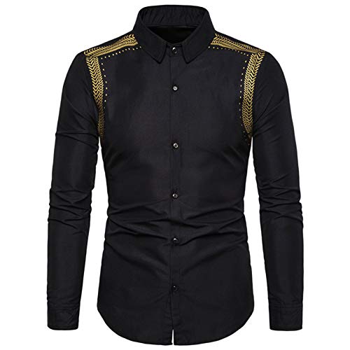 Mr.BaoLong & Miss.GOCamisa De Gran Tamaño para Hombre Camisa De Vestir De Manga Larga Estampada para Hombre Camisa De Rebeca De Color Sólido con Personalidad De Moda para Hombre Talla Grande