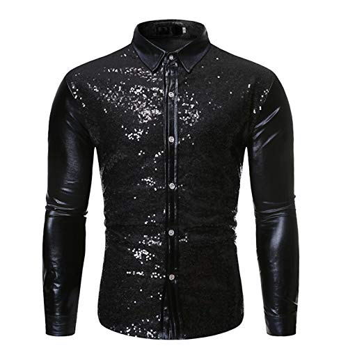 Mr.BaoLong&Miss.GO Camisas Geniales para Hombres, Discoteca para Hombres, Camisas con Código Europeo Multicolor, Lentejuelas Frescas para Jóvenes, Ropa De Baile Bronceadora, Camisas