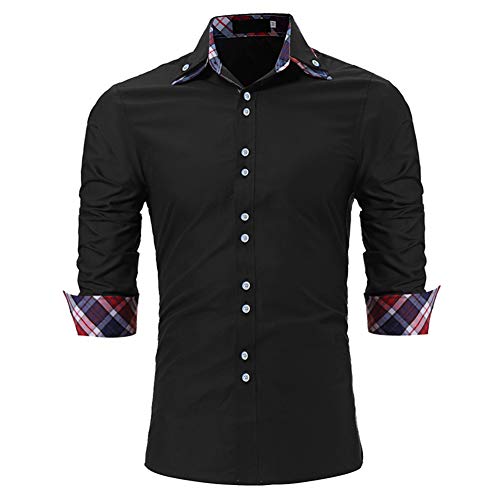 Mr.BaoLong&Miss.GO Otoño E Invierno Nuevas Camisas De Moda para Hombres Camisas De Manga Larga De Cuadrícula De Colores De Moda Camisas De Manga Larga Casuales De Doble Cuello para Hombres