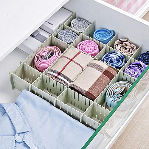 mreechan divisores de cajones,divisores de Compartimiento de Rejilla de cajones,plástico Organizador de cajones,16 Piezas de divisores Verdes,Ajustables,Calcetines,Ropa Interior,Utensilios de Oficina