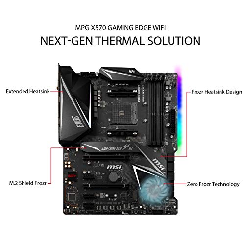 MSI Mpg X570 Gaming Edge Wi-Fi - Placa Base (Chipset AMD X570, DDR4, Audio Boost, Intel Lan, Socket AM4, Wi-Fi, HDMI, Soporta AMD Pocesadores) Color Negro