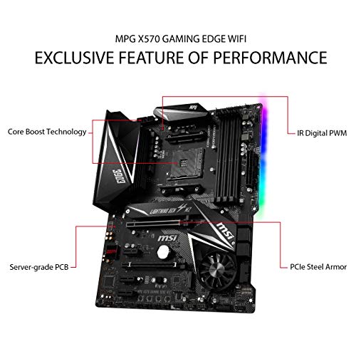 MSI Mpg X570 Gaming Edge Wi-Fi - Placa Base (Chipset AMD X570, DDR4, Audio Boost, Intel Lan, Socket AM4, Wi-Fi, HDMI, Soporta AMD Pocesadores) Color Negro