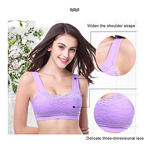 MSJ1988 Sujetador Deportivo de Encaje Floral para Mujer, sin Anillo de Acero Sujetador Deportivo extraíble para Gimnasio de Yoga (Carne + Morado, M)