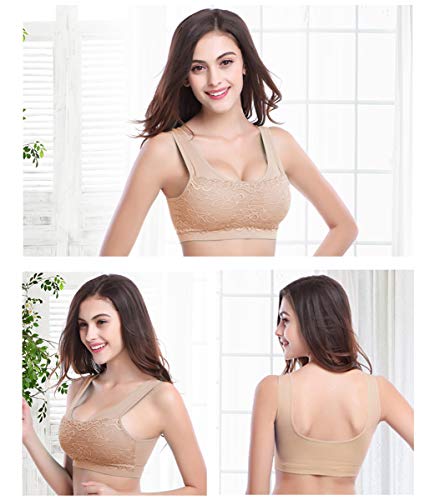 MSJ1988 Sujetador Deportivo de Encaje Floral para Mujer, sin Anillo de Acero Sujetador Deportivo extraíble para Gimnasio de Yoga (Carne + Morado, M)