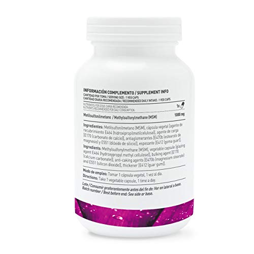 MSM 1000 mg de HSN | Aporta 1g de Metilsulfonilmetano por Cápsula | Suministro para 4 Meses | Ayuda para Articulaciones, Cabello y Piel | Vegano, Sin Gluten, Sin Lactosa, 120 Cápsulas Vegetales
