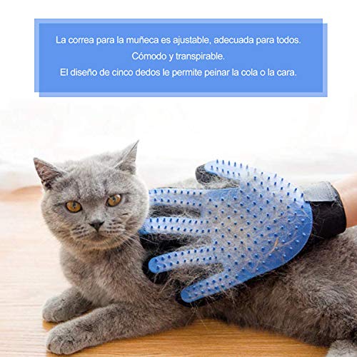 MUF Guante Pelo Gato/Perros 2PCS, Cepillo Perro Pelo Corto Transpirable-Guantes de Masaje para Perros/Gatos con Removedor de Pelo para Perros Mascotas Gatos Grooming-Mano Izquierda y Derecha (Azul)