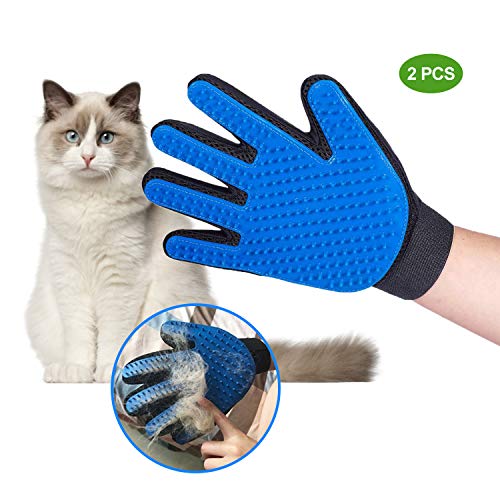 MUF Guante Pelo Gato/Perros 2PCS, Cepillo Perro Pelo Corto Transpirable-Guantes de Masaje para Perros/Gatos con Removedor de Pelo para Perros Mascotas Gatos Grooming-Mano Izquierda y Derecha (Azul)