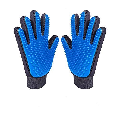 MUF Guante Pelo Gato/Perros 2PCS, Cepillo Perro Pelo Corto Transpirable-Guantes de Masaje para Perros/Gatos con Removedor de Pelo para Perros Mascotas Gatos Grooming-Mano Izquierda y Derecha (Azul)