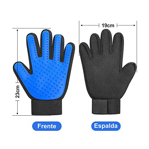 MUF Guante Pelo Gato/Perros 2PCS, Cepillo Perro Pelo Corto Transpirable-Guantes de Masaje para Perros/Gatos con Removedor de Pelo para Perros Mascotas Gatos Grooming-Mano Izquierda y Derecha (Azul)