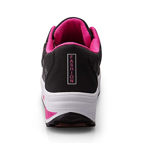 Mujer Adelgazar Zapatos Sneakers para Caminar Zapatillas Aptitud Cuña Plataforma Zapatos（37,Negro