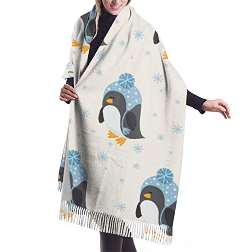 Mujer Cachemira Bufanda De Pashminas Larga Suave y Cálido Chales Estolas Fulares Bufanda Pingüino, extracto, divertido, caricatura 77x27 in