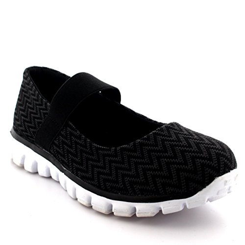 Mujer Corriendo Caminando Bajo Top Deportes Trabajo Zapatos Mary Jane Entrenadores - Negro/Blanco - UK6/EU39 - BS0058