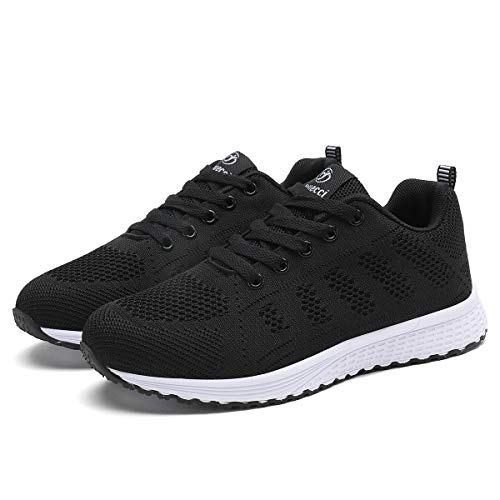 Mujer Entrenador Zapatos Gimnasio Deportes atléticos Zapatillas de Deporte Malla Informal Zapatos para Caminar Encaje Plano Negro EU 39