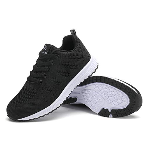 Mujer Entrenador Zapatos Gimnasio Deportes atléticos Zapatillas de Deporte Malla Informal Zapatos para Caminar Encaje Plano Negro EU 39