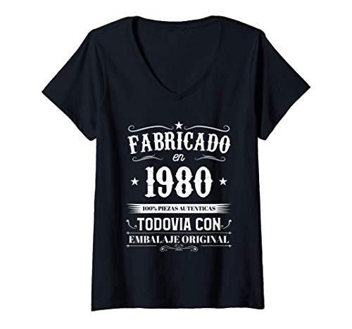 Mujer Fabricado en 1980 Regalo de 40 años Camiseta Cuello V