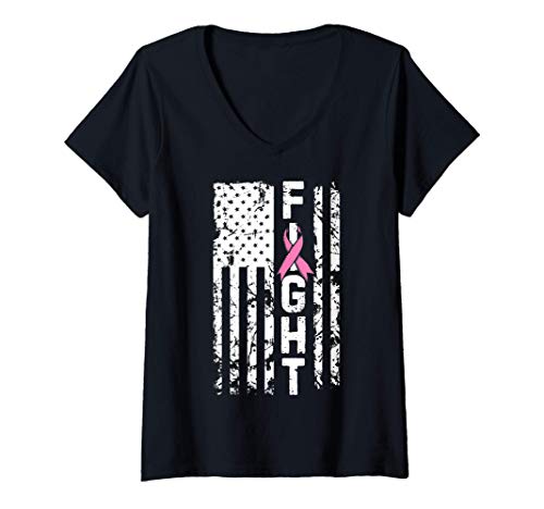 Mujer Lucha contra el cáncer de mama cinta de conciencia Camiseta Cuello V