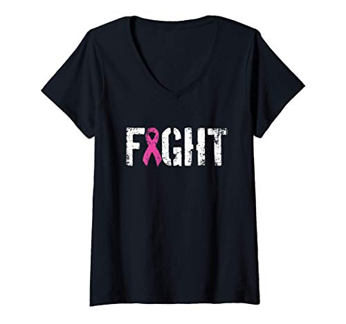 Mujer Lucha contra el cáncer de mama - Cinta de conciencia de Camiseta Cuello V