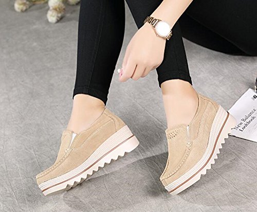 Mujer Mocasines Plataforma Casual Loafers Primavera Verano Zapatos de Cuña 5cm Negro Azul Caqui 35-42 Caqui 37