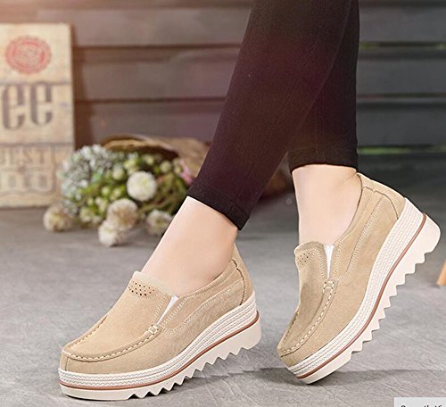 Mujer Mocasines Plataforma Casual Loafers Primavera Verano Zapatos de Cuña 5cm Negro Azul Caqui 35-42 Caqui 37