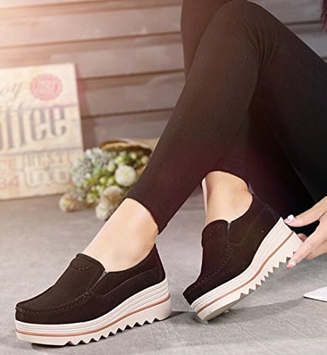 Mujer Mocasines Plataforma Casual Loafers Primavera Verano Zapatos de Cuña 5cm Negro Azul Caqui 35-42 Negro 38