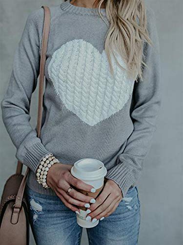 Mujer sudaderas Básico Punto Suéter de Moda O-Cuello Otoño Invierno Oversize Jerseys Blusas Abrigo Tops (Small, Gris)