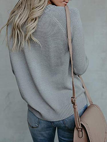 Mujer sudaderas Básico Punto Suéter de Moda O-Cuello Otoño Invierno Oversize Jerseys Blusas Abrigo Tops (Small, Gris)