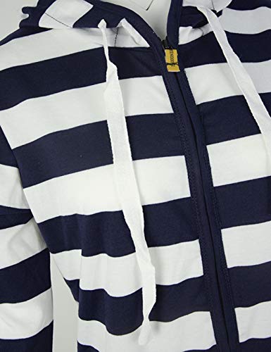 Mujer Sudaderas con Capucha Casuales Sudadera de Algodón a Rayas de Manga Larga Suéter con Cierre de Cremallera Suave Tops con Bolsillos