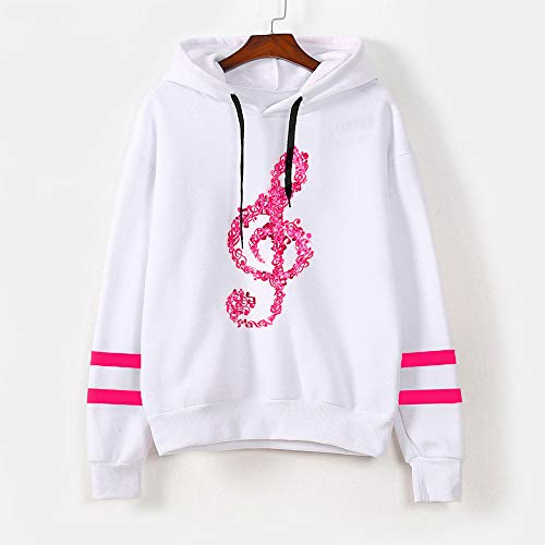 Mujer Sudaderas con Capucha de Manga Larga para Adolescentes Chicas Niña - Planeta Imprimir (Notas Musicales - Hot Pink, Small)