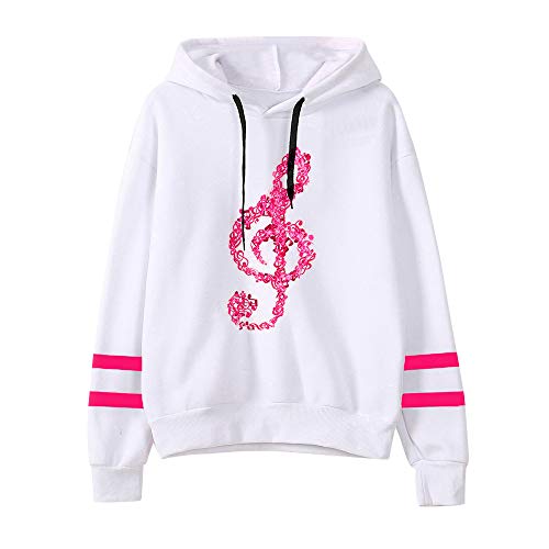 Mujer Sudaderas con Capucha de Manga Larga para Adolescentes Chicas Niña - Planeta Imprimir (Notas Musicales - Hot Pink, Small)