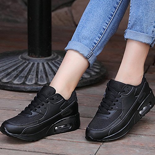 Mujer Zapatillas de Deporte con Amortiguación de Aire Zapatos con Cordones Transpirables para Caminar Correr Negro EU 42