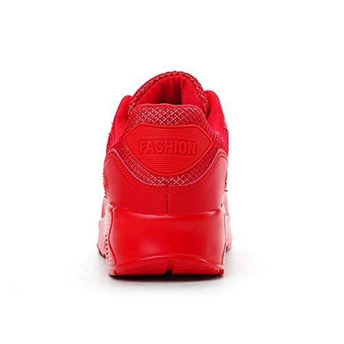 Mujer Zapatillas de Deporte con Amortiguación de Aire Zapatos con Cordones Transpirables para Caminar Correr Rojo EU 39